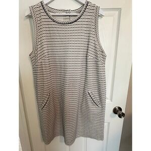 LOFT Black & Cream Textured Stripe Sleeveless Dress-‎ XL